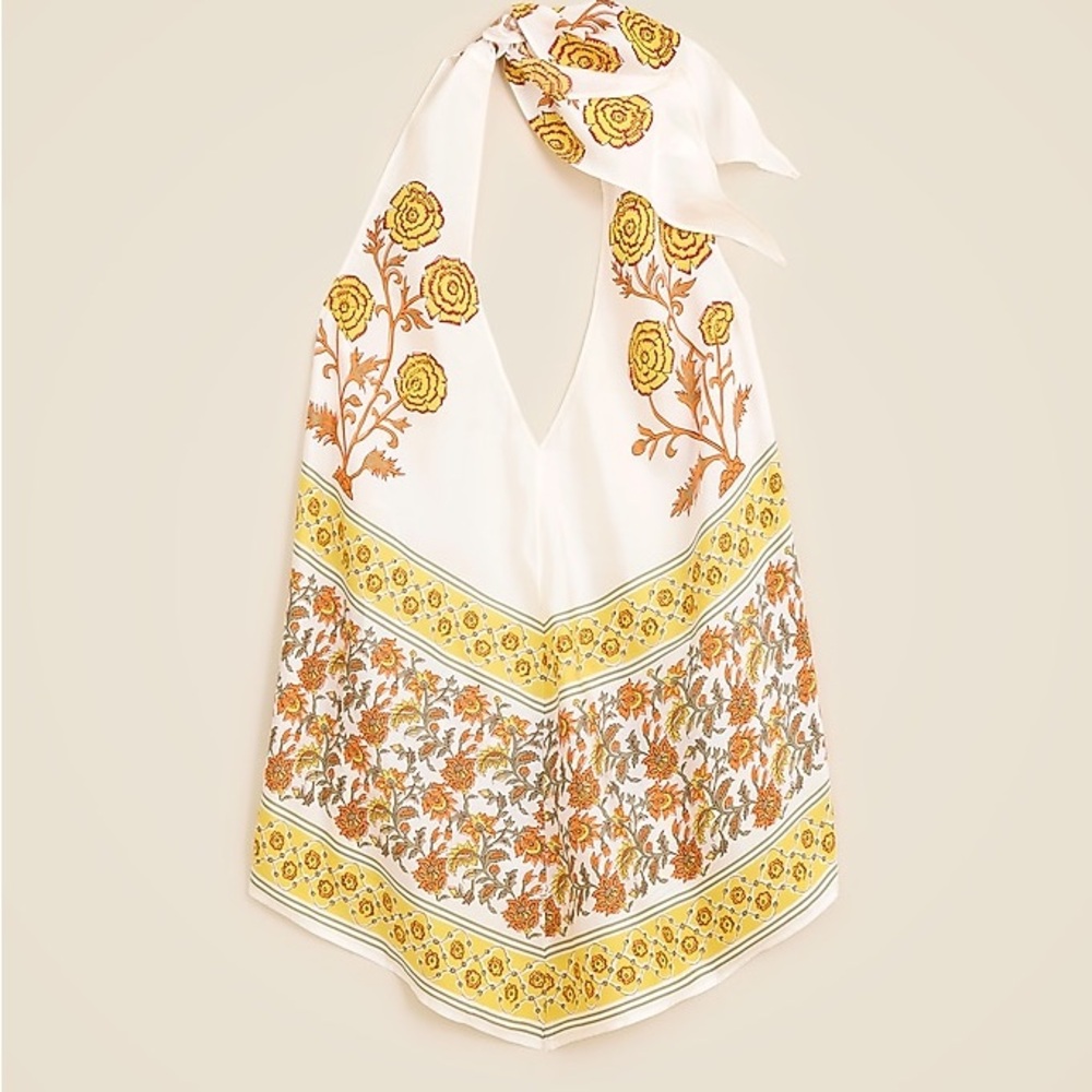 J. Crew Cream and Yellow Floral Halter Blouse